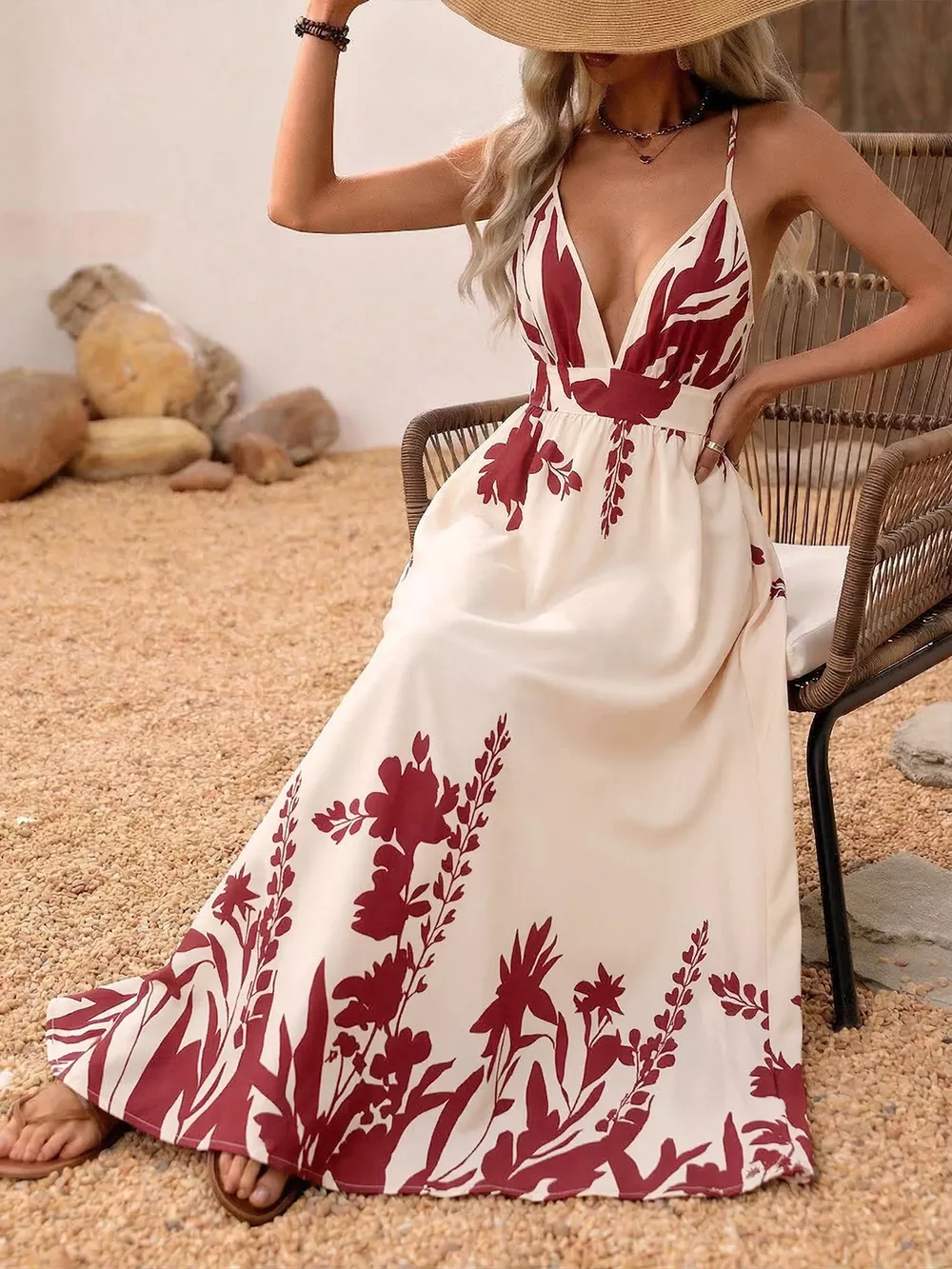 Deep V-Neck Spaghetti Strap Maxi Dress, image 9