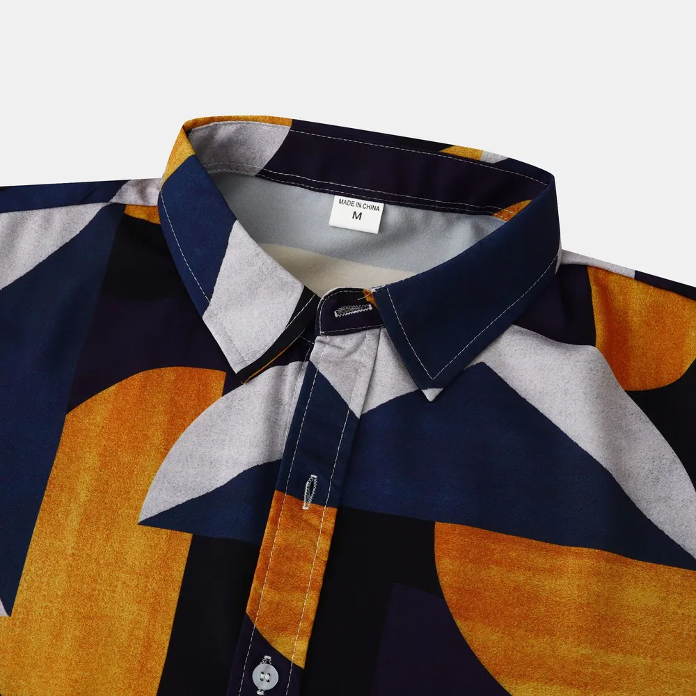 Men's Plus Size Geometric Print Short Sleeve Button-Up Casual Shirt, image 3