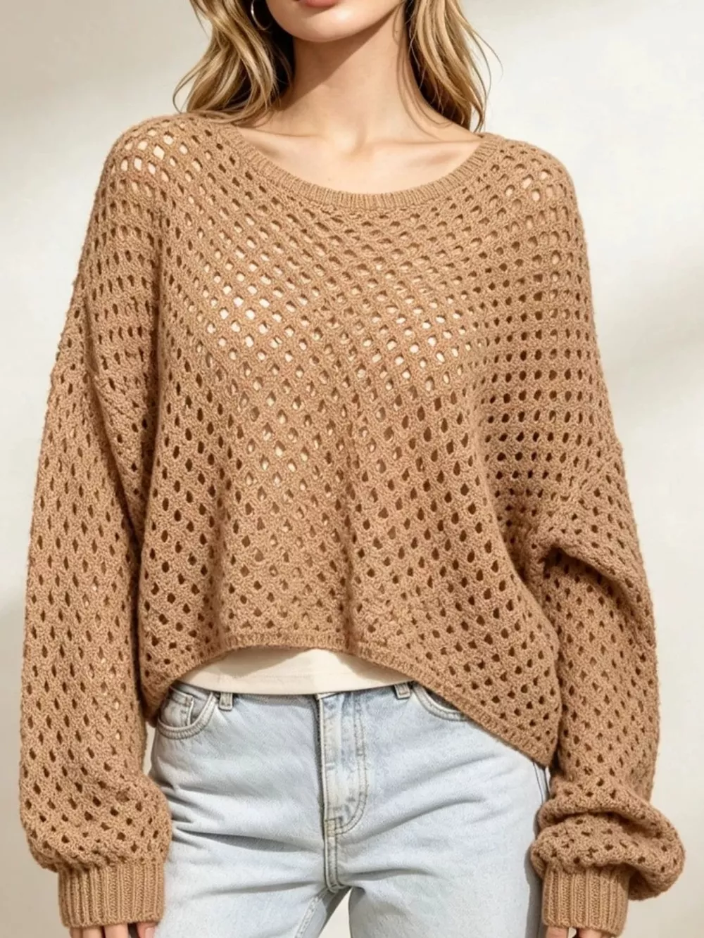 Hollow Out Boat Neck Knit Cover Up, image 9