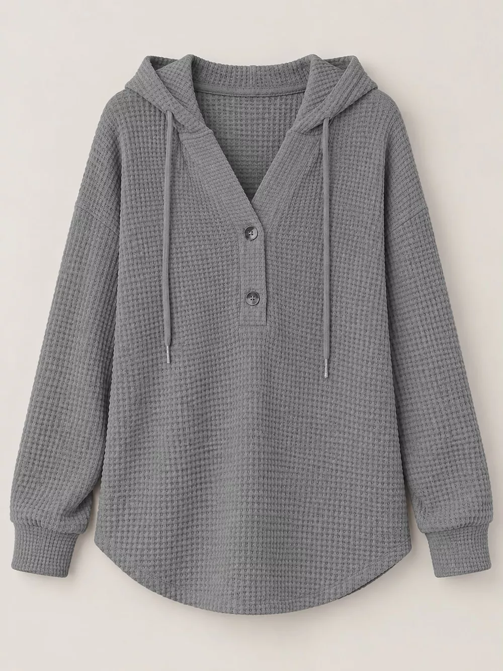 Full Size Waffle Knit Button Detail Hoodie Plus Size, image 35
