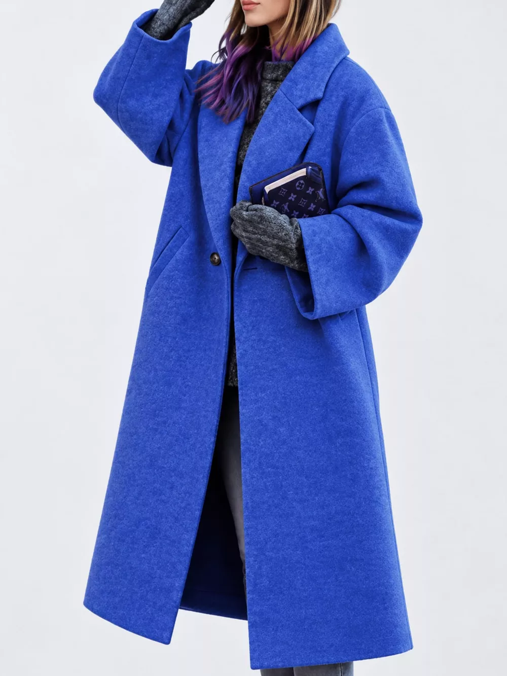 Full Size Lapel Collar One Button Coat Plus Size, image 20