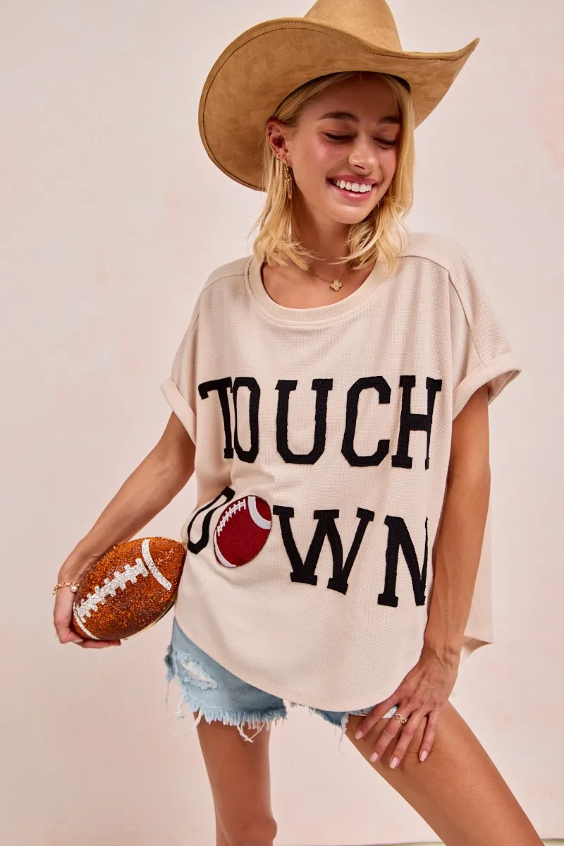 Game Day Touchdown Letter Patches Waffle Short Top, image 4