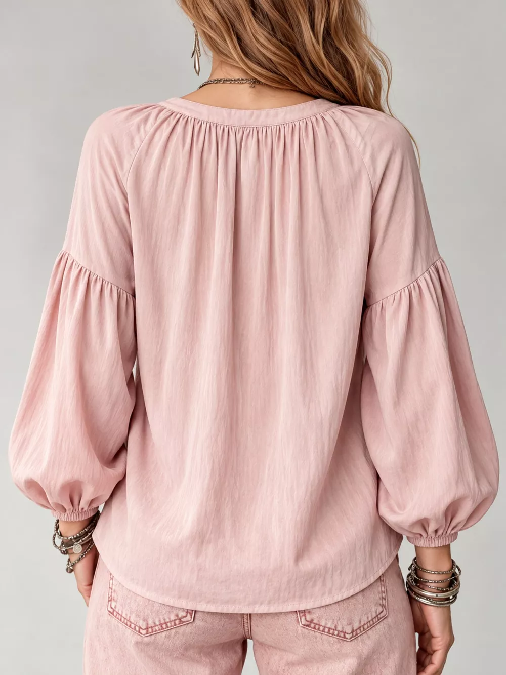 Full Size Notched Balloon Sleeve Blouse Plus Size, image 29