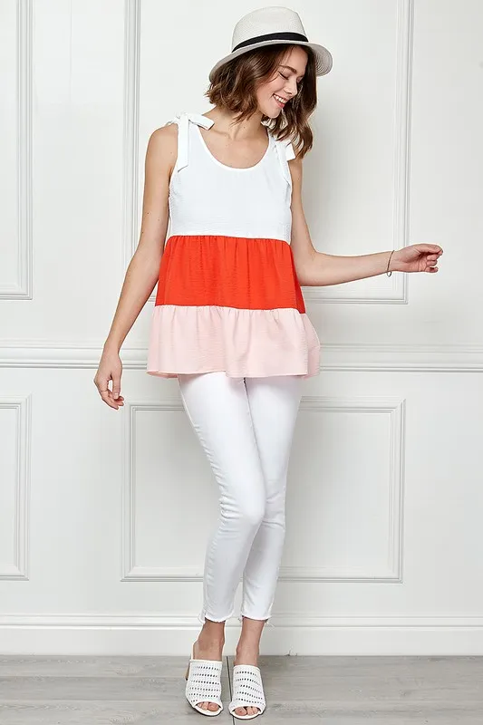 Color Block Sleeveless Tie Shoulder Babydoll Top, image 7