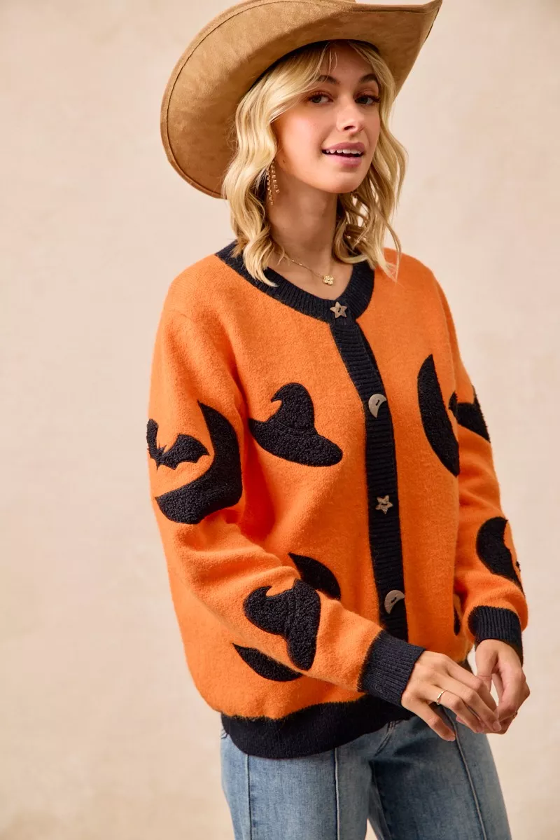 Halloween Witch Hat Moon Bat Artwork Cardigan, image 11