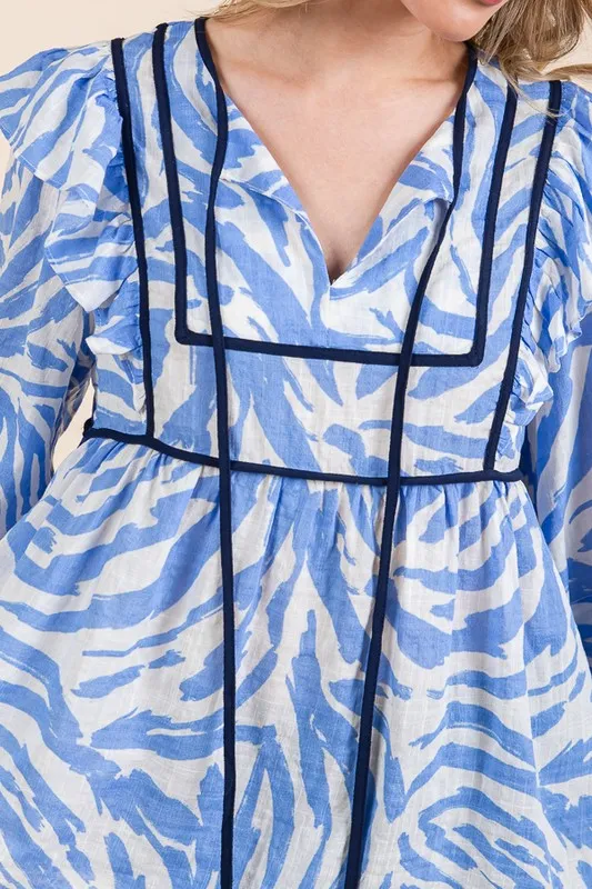 Graphic Print Solid Trim Quarter Sleeve Blouse, image 7