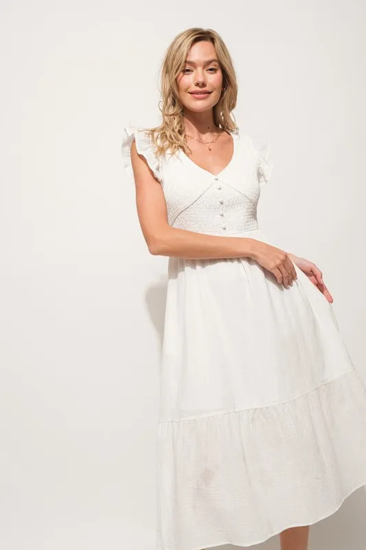 Ruffle Sleeve Front Smocked Tiered Midi Dress, image 8