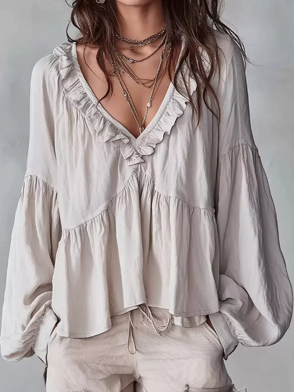 Ruffled V-Neck Blouse