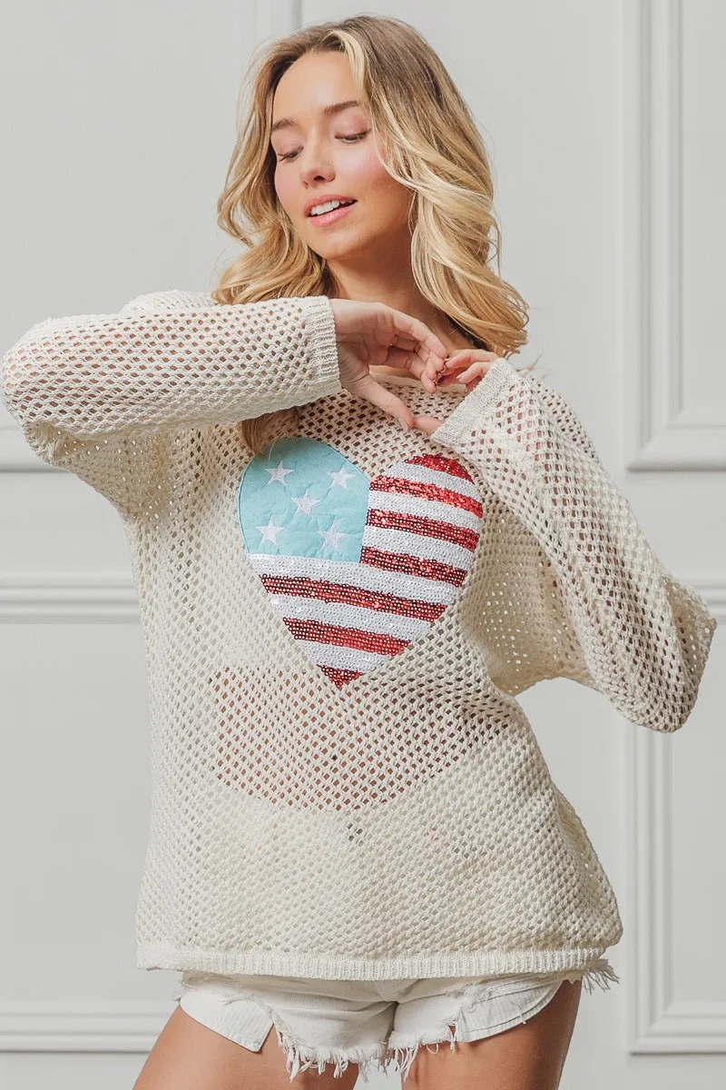 Sequin American Flag Heart Knit Up, image 5
