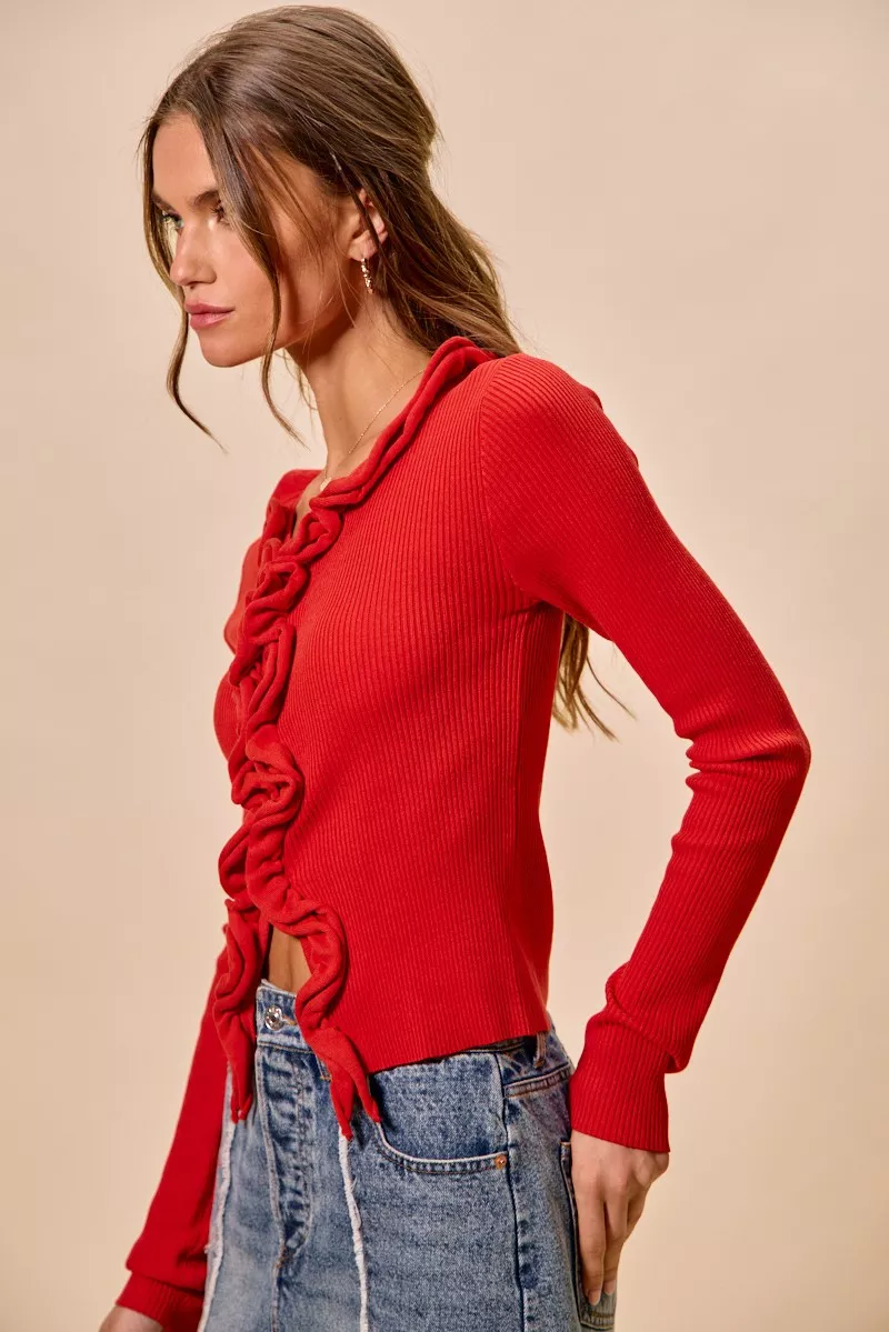 Cascade Ruffle Ribbed Sweater Cardgian, image 18