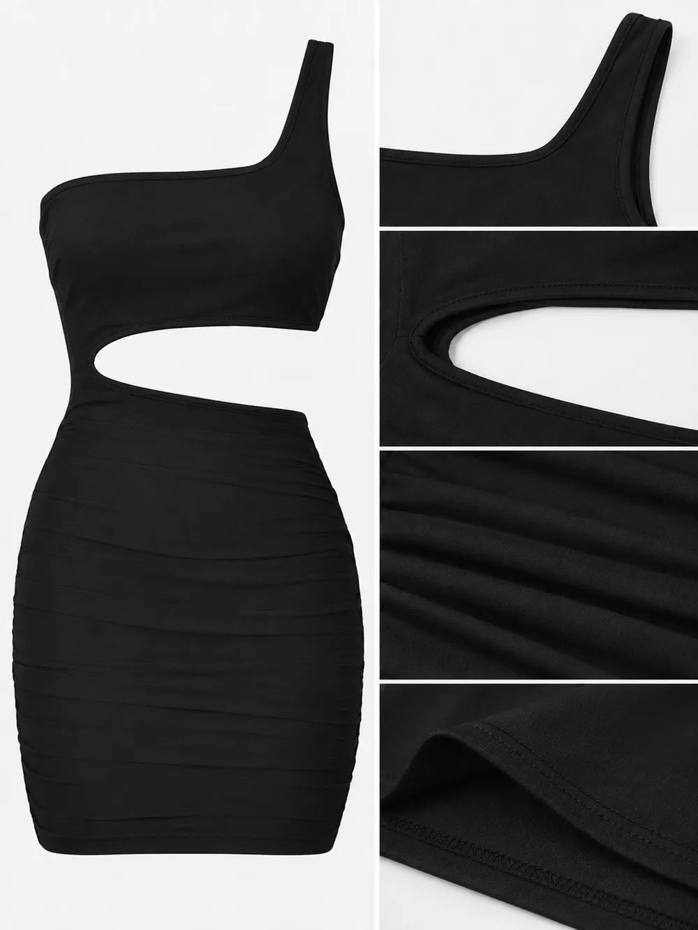 One-Shoulder Cutout Ruched Bodycon Mini Dress, image 60