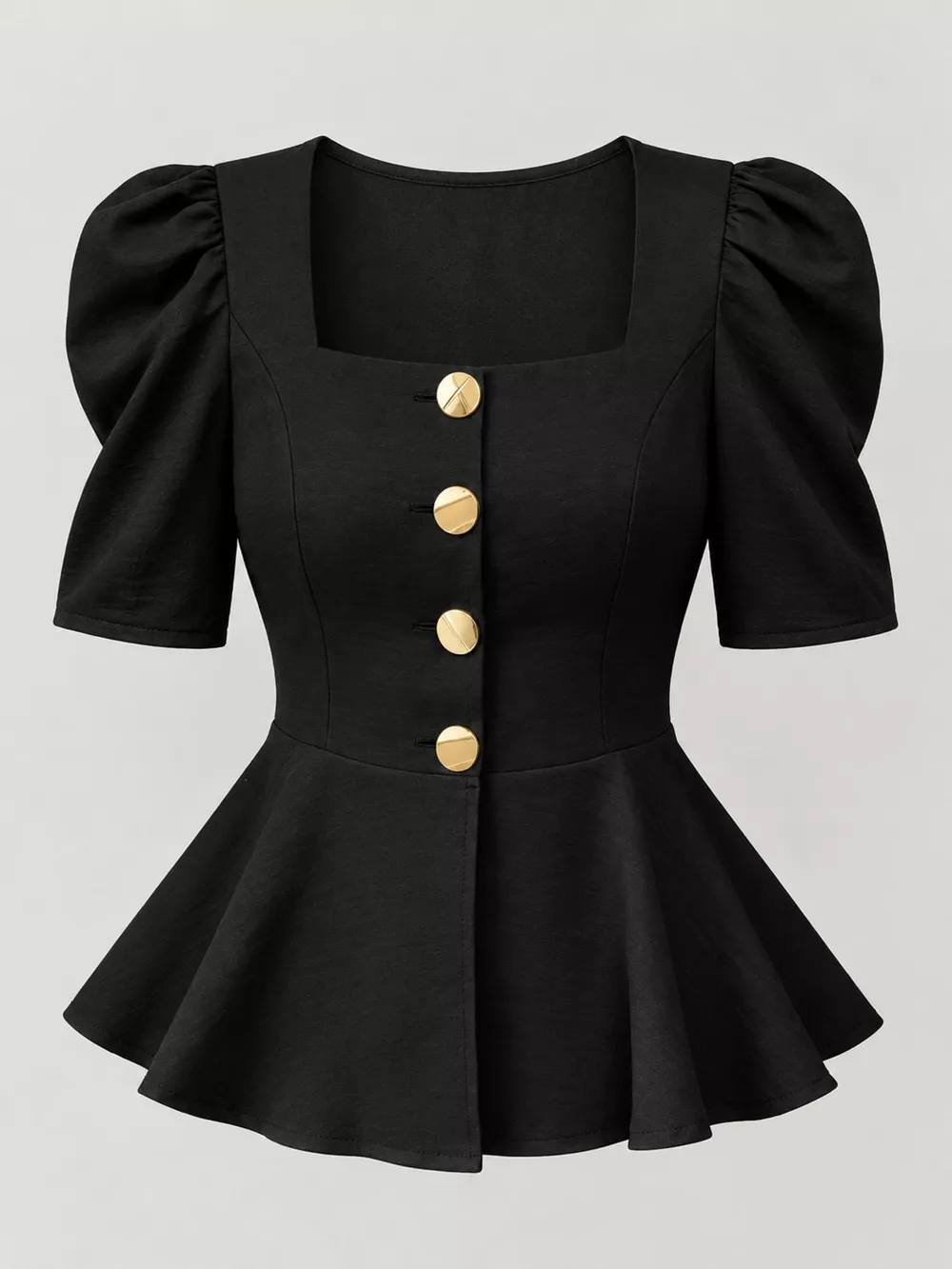 Square Neck Puff Sleeve Peplum Blouse, image 8