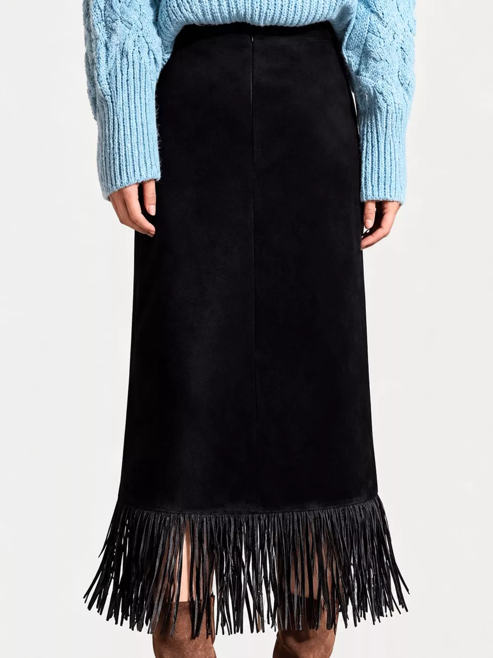 High-Waisted Fringe Midi Skirt, image 7