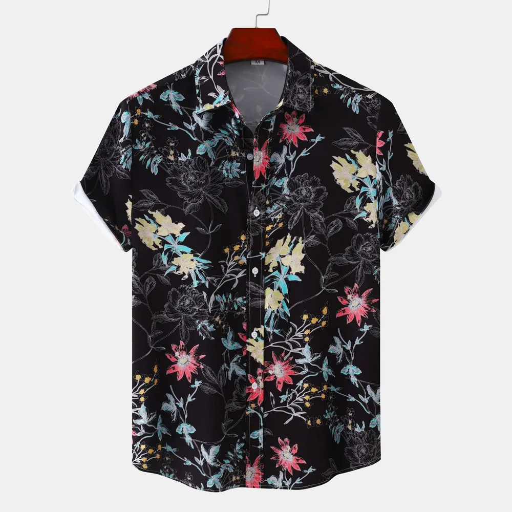 Men's Plus Size Floral Print Short Sleeve Button Down Casual Shirt, image 19
