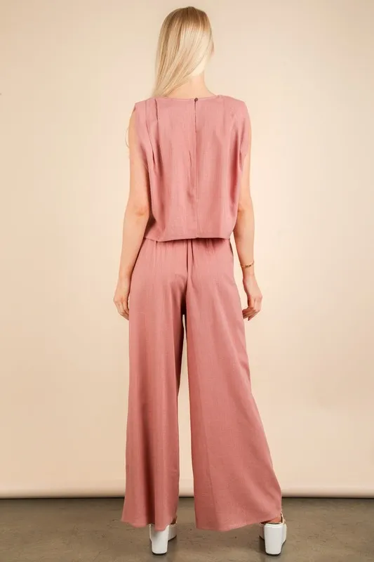 Solid Woven Top & Pants Set, image 2