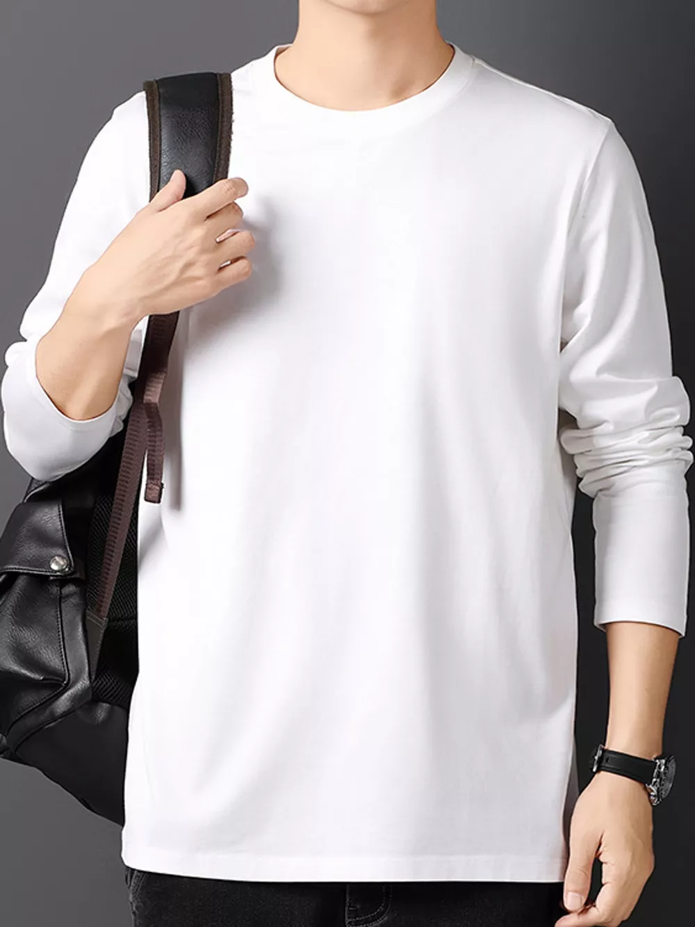 Men's Plus Size Round Neck Long Sleeve T-Shirt, image 2