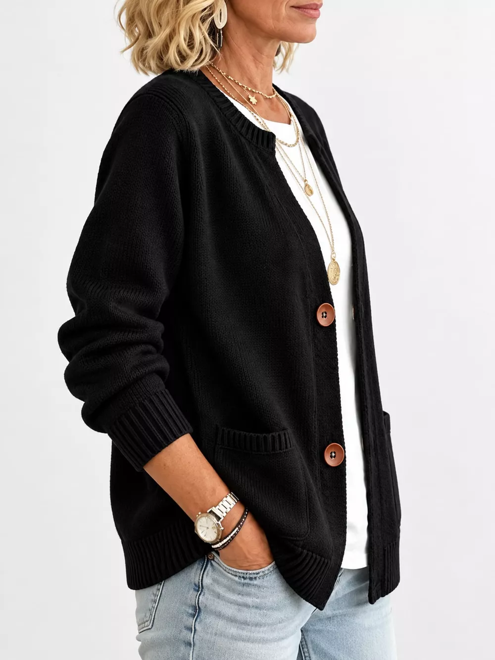 Full Size Button-Down Knit Cardigan Plus Size, image 13