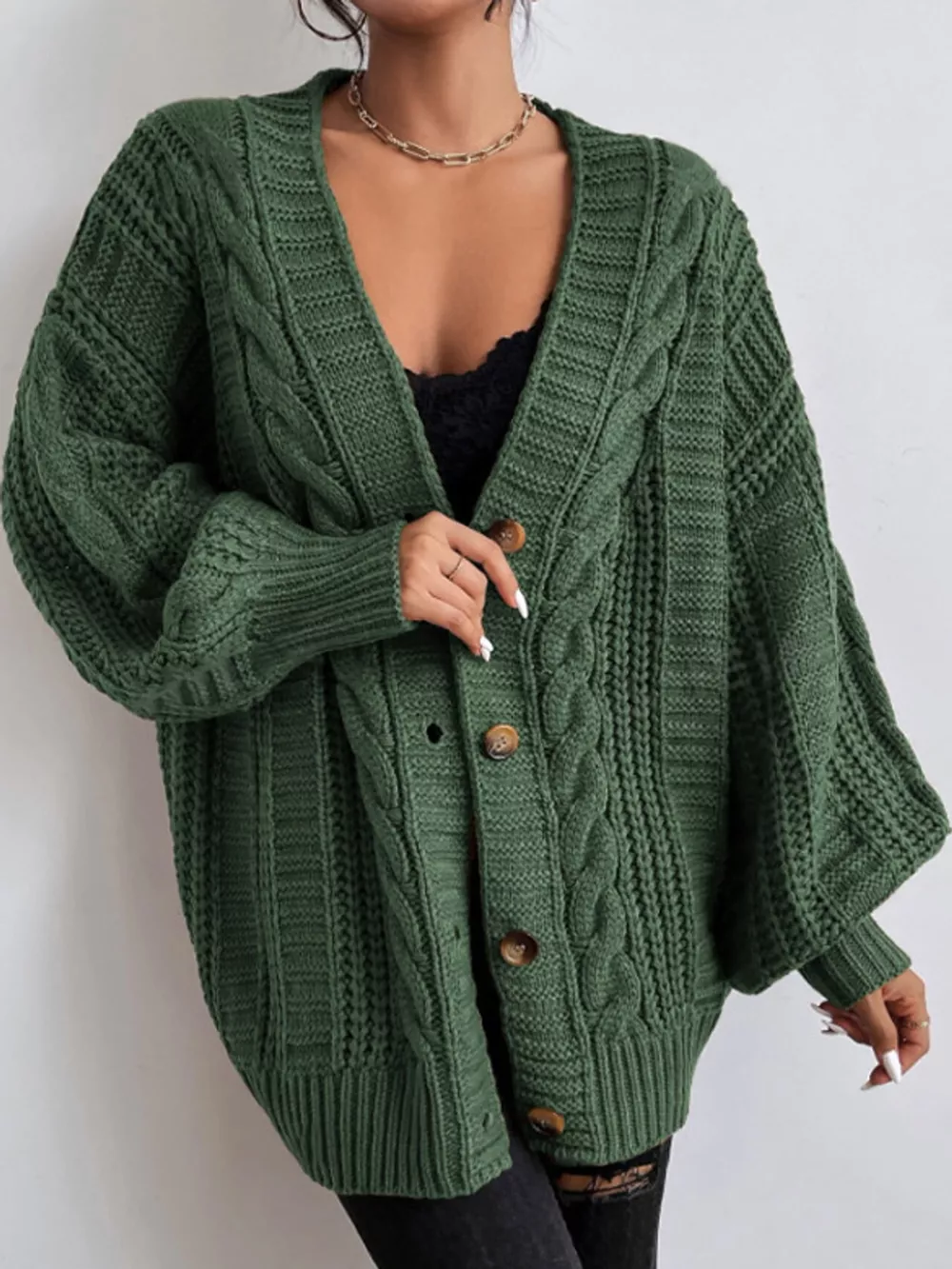Cable Knit Button-Down Cardigan, image 7