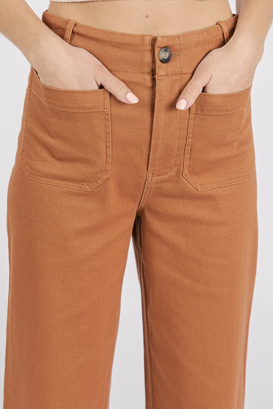Twill Patch Pocket High Rise Wide Leg Pants, image 4