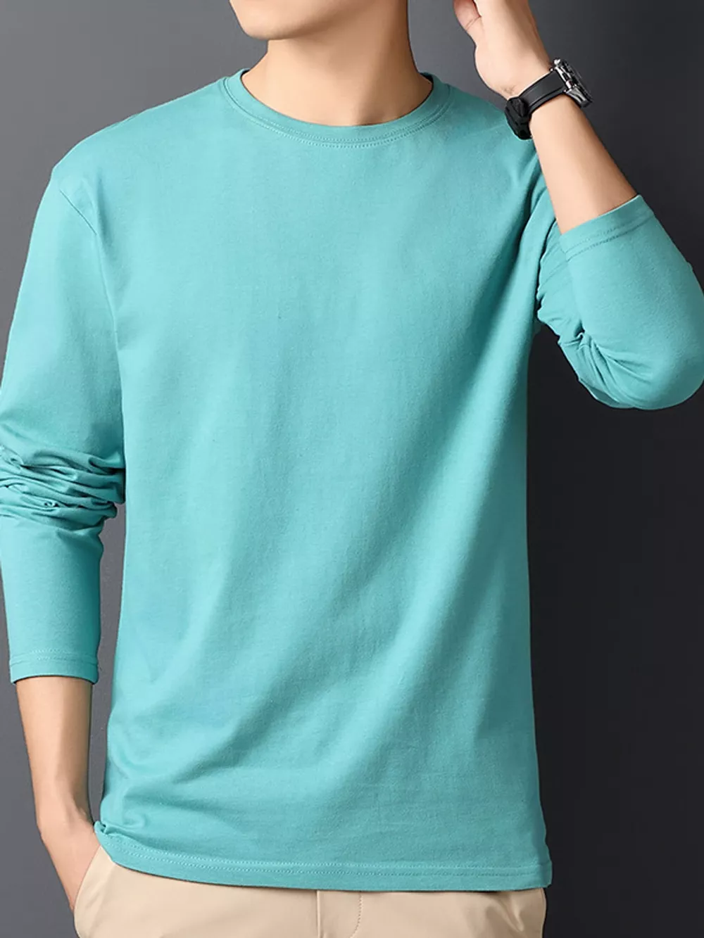 Men's Plus Size Round Neck Long Sleeve T-Shirt, image 56