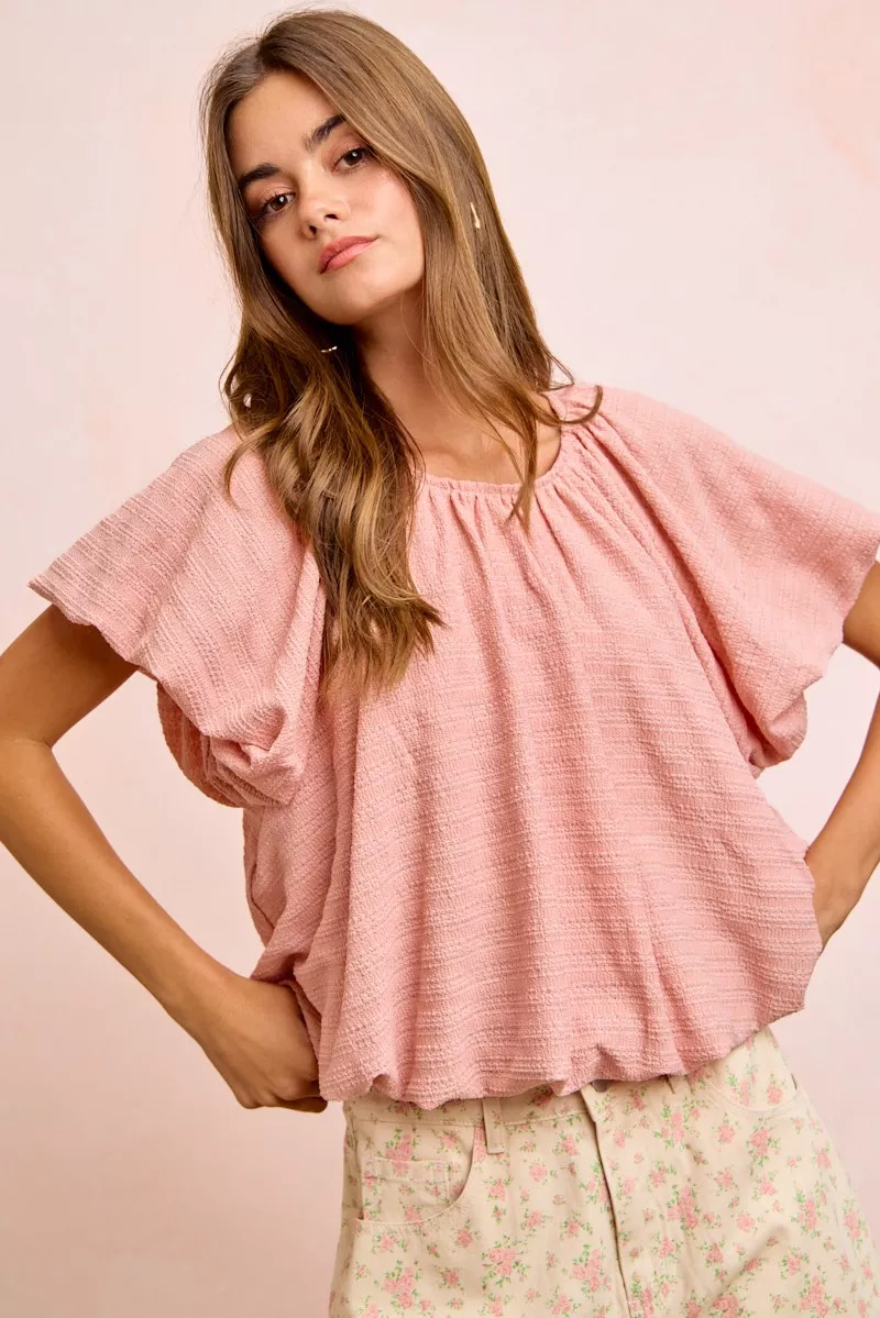 Stripes Textured Shirred Neckline Bubble Hem Top, image 9
