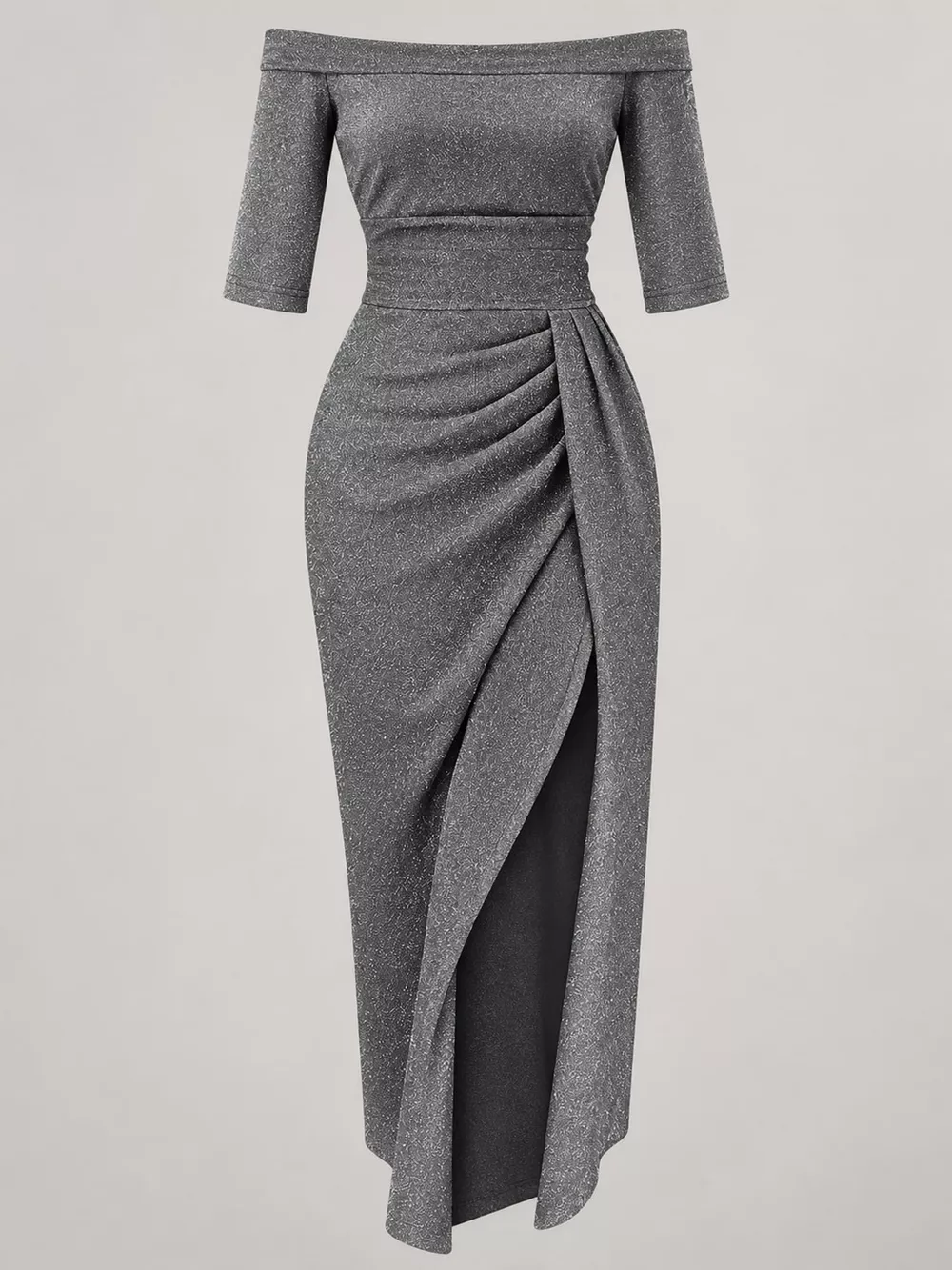 Full Size Off-Shoulder Ruched Slit Midi Dress Plus Size, image 6