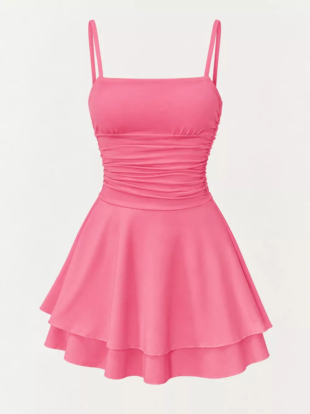 Ruched Spaghetti Strap Layered Mini Dress, image 50