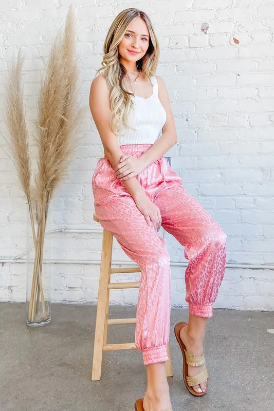 Satin Leopard Print Joggers, image 2