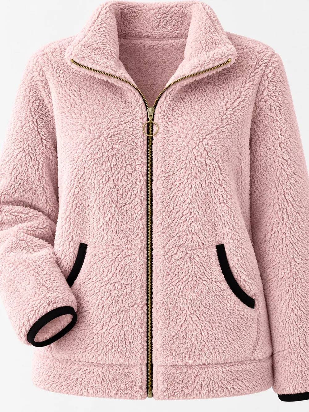 Full Size Fleece Zip-Up Jacket with Contrast Trim Plus Size, image 5