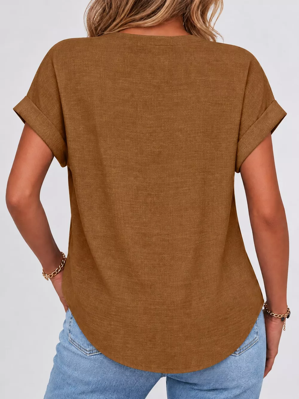 Full Size Button Detail Short Sleeve Blouse Plus Size, image 73