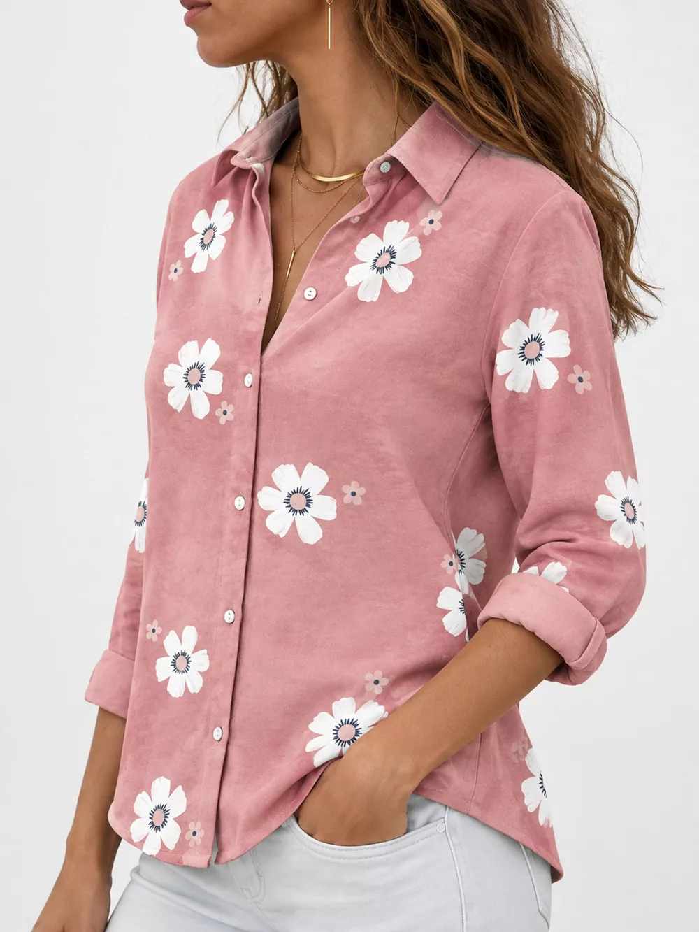 Full Size Floral Print Button-Down Casual Shirt Plus Size, image 7