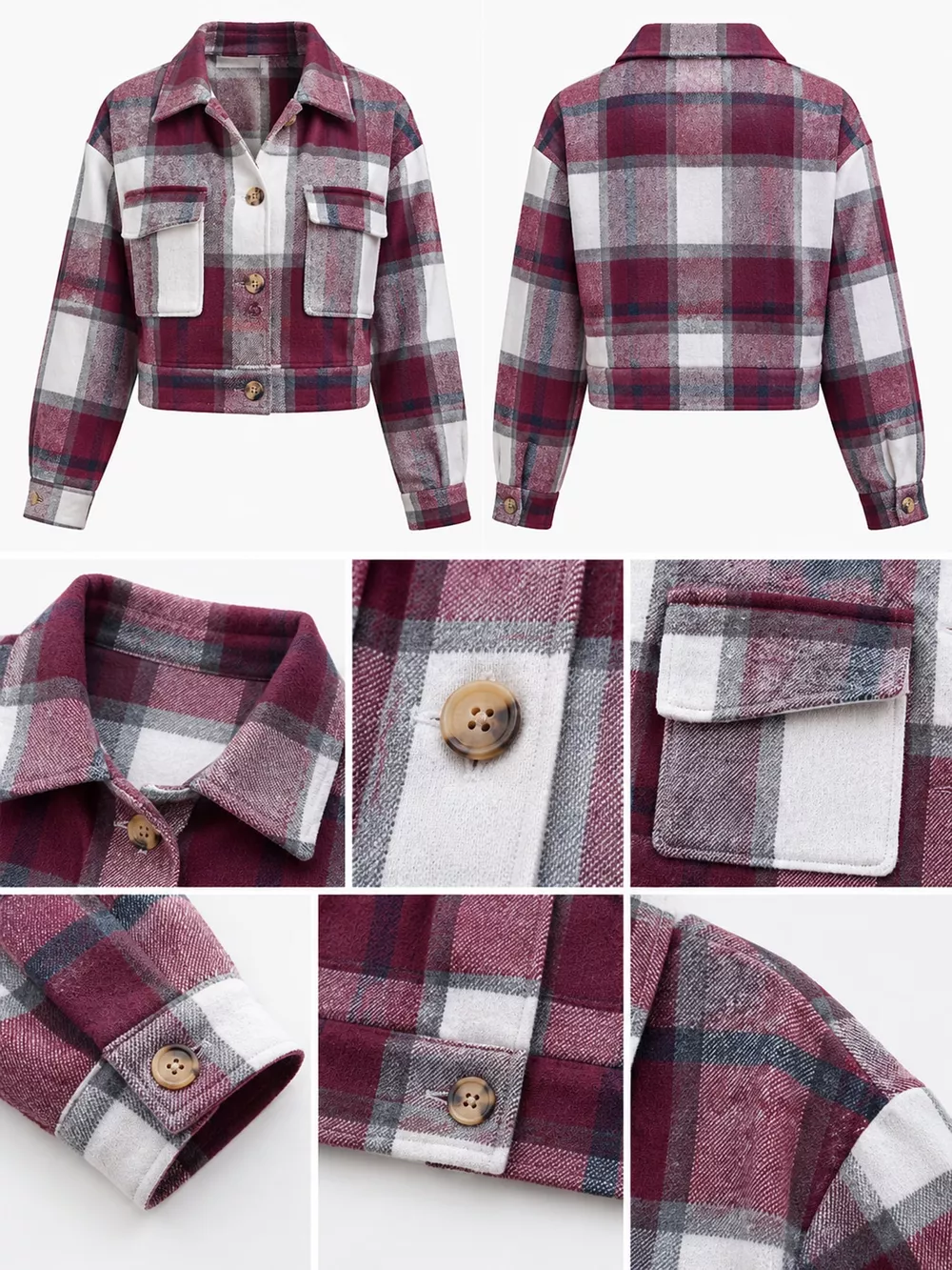 Plaid Button-Front Cropped Jacket, image 32