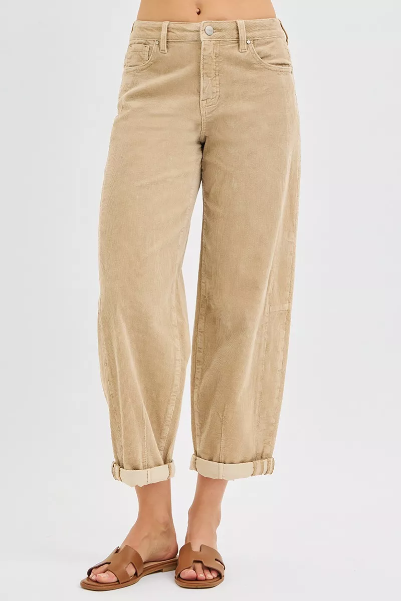 High Rise Crop Barrel Cordurory Pants, image 4