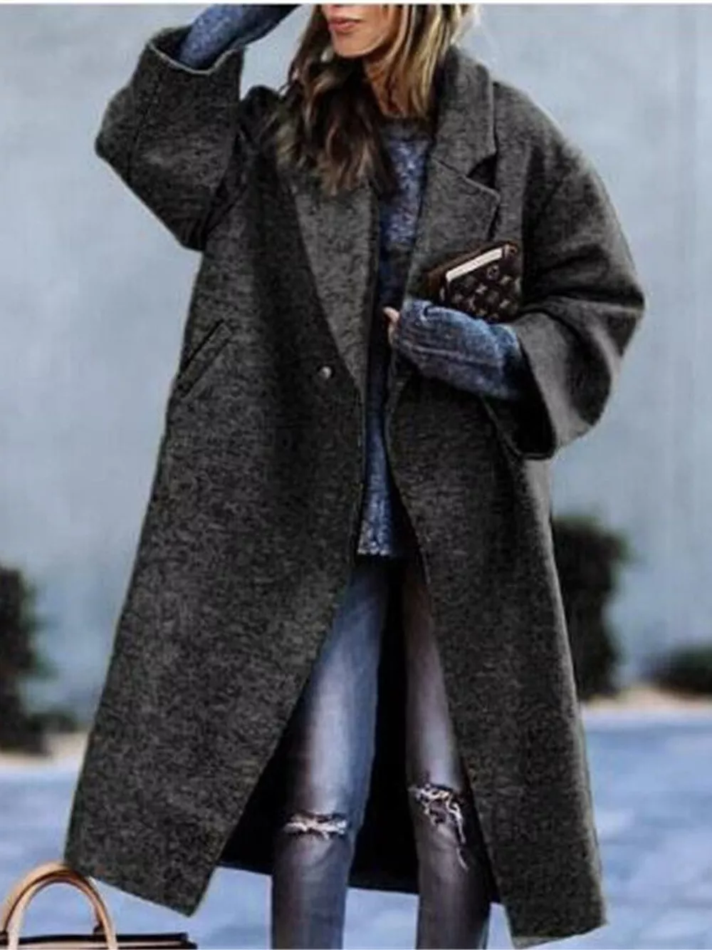 Full Size Lapel Collar One Button Coat Plus Size, image 7