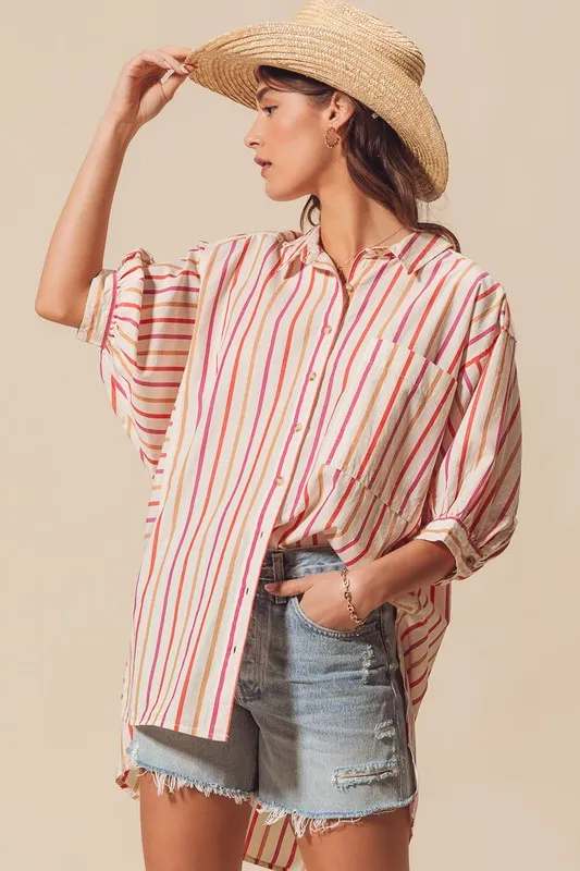 Multicolored Stripe Button Down Shirt, image 6