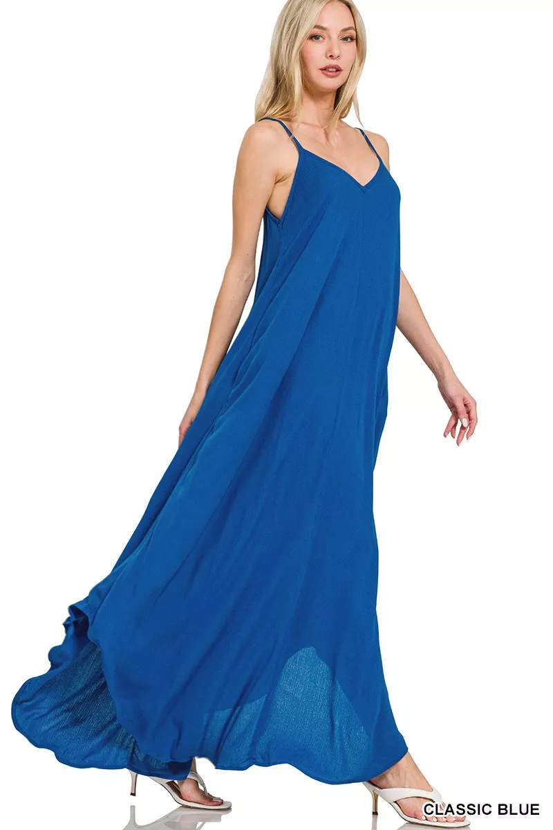 Woven Crinkle Cami Maxi Dress with Side Pockets, image 3