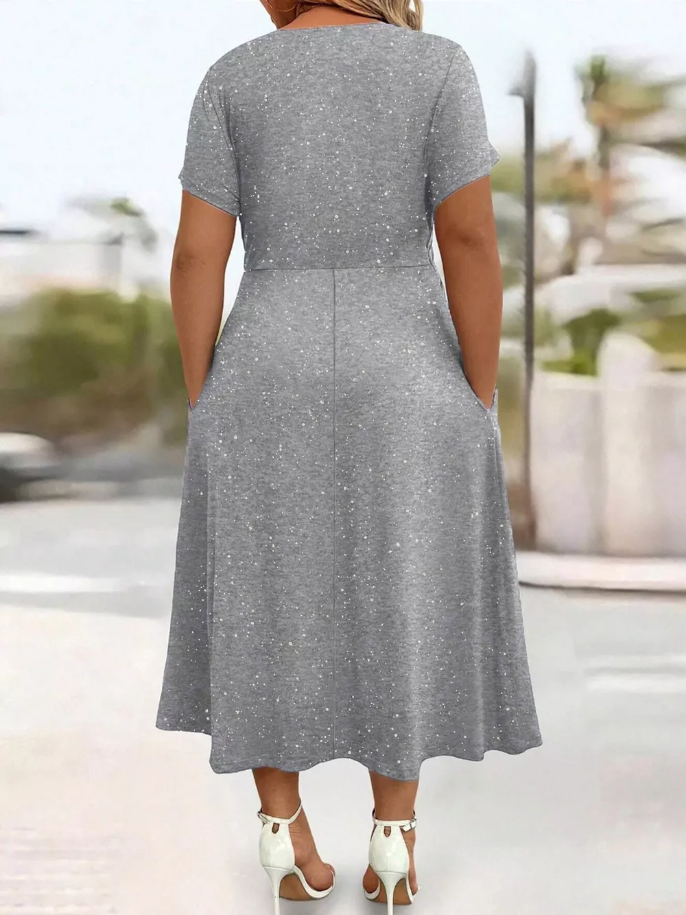 Full Size Twisted Front Short Sleeve Midi Dress with Pockets Plus Size, image 19