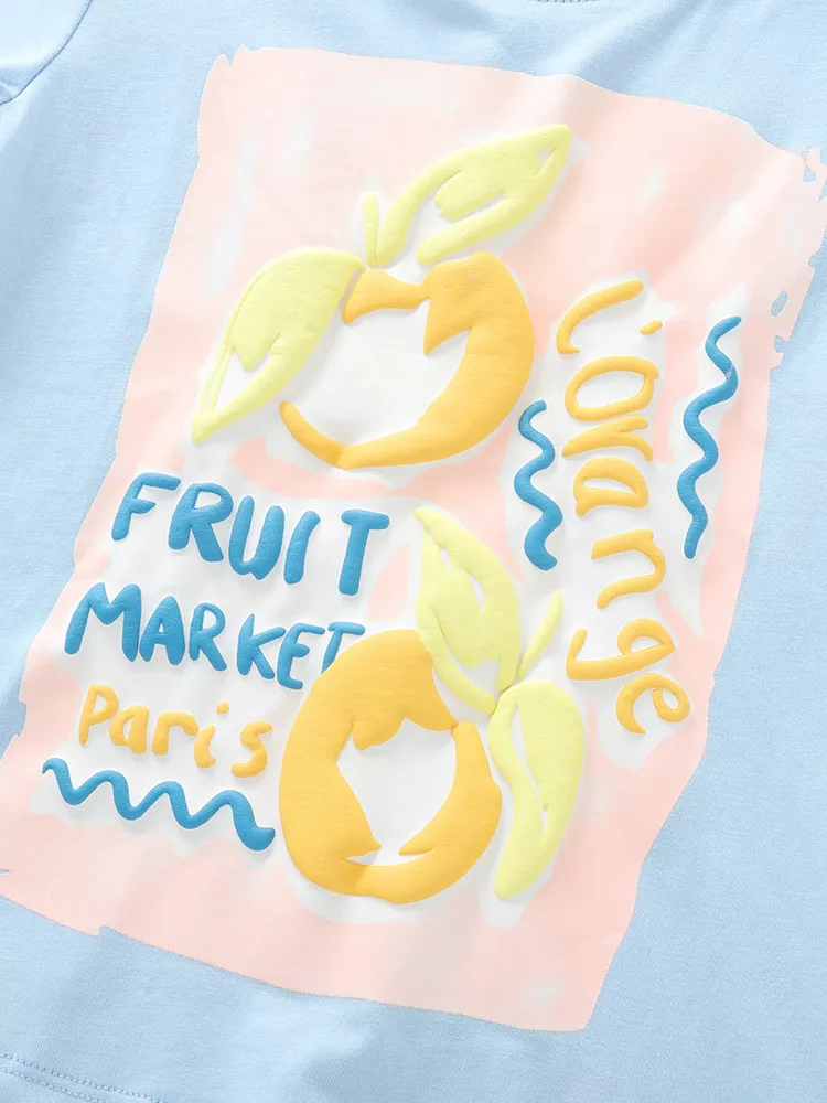 Children's Fruit Market Graphic Tee and Striped Shorts Set, image 4