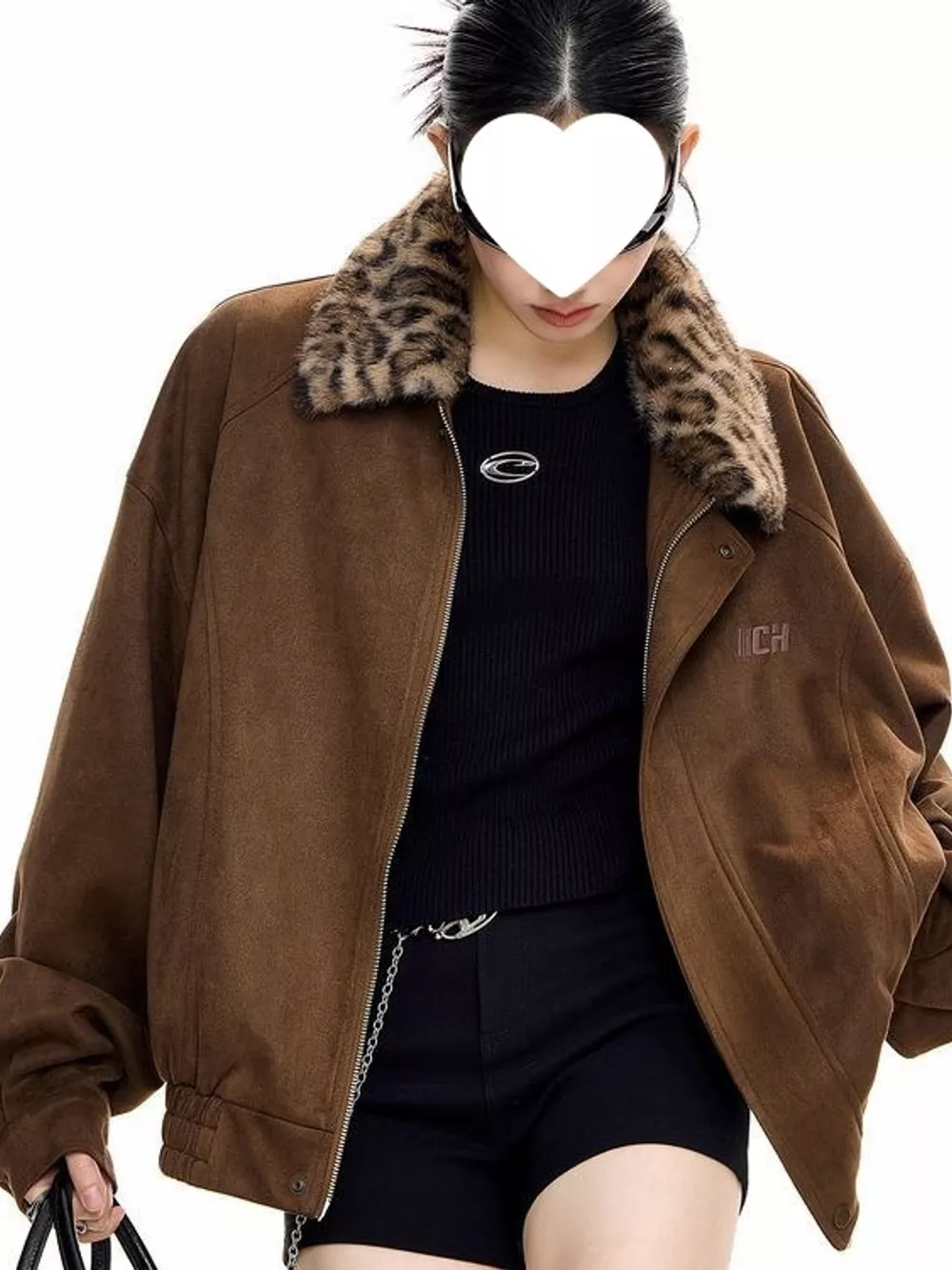 Faux Fur Collar Zip Up Jacket, image 3