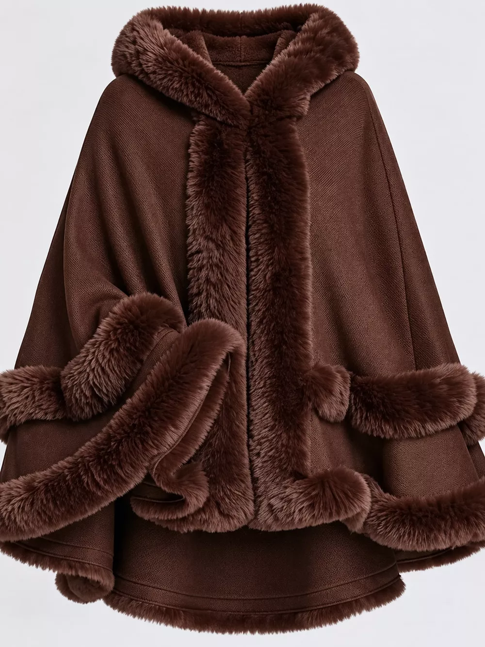 Faux Fur Trimmed Hooded Cape, image 58