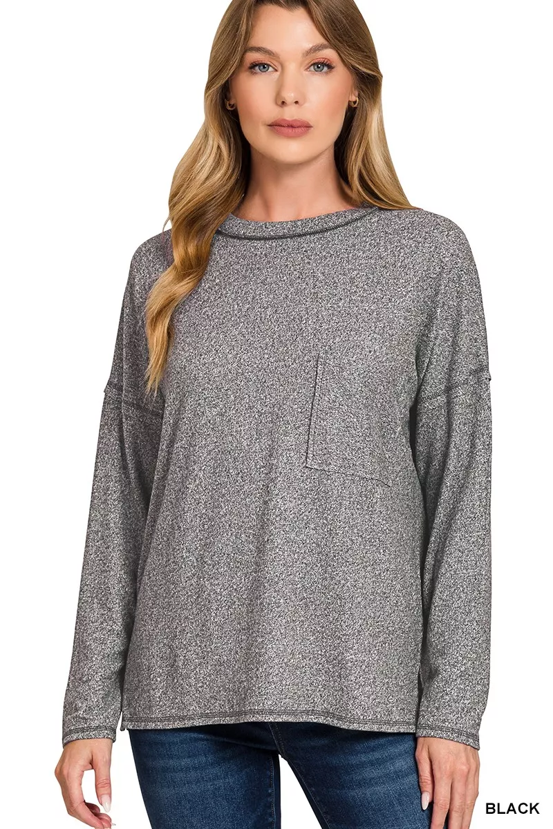 Soft Melange Hacci Round-Neck Long Sleeve T-Shirt
