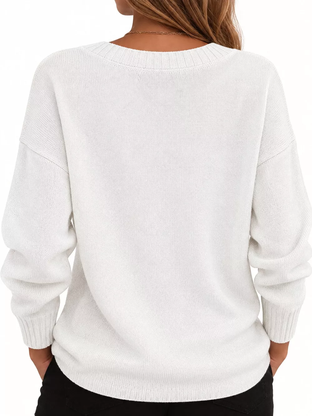 Full Size V-Neck Dropped Shoulder Sweater Plus Size, image 34