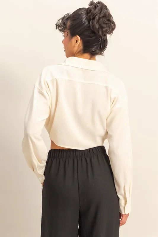 Washed Tie Front Crop Top, image 4