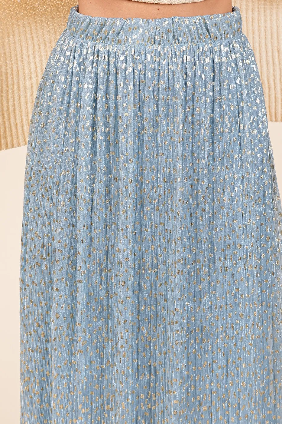 Metallic Glitter Speckle Print Elastic Midi Skirt, image 5