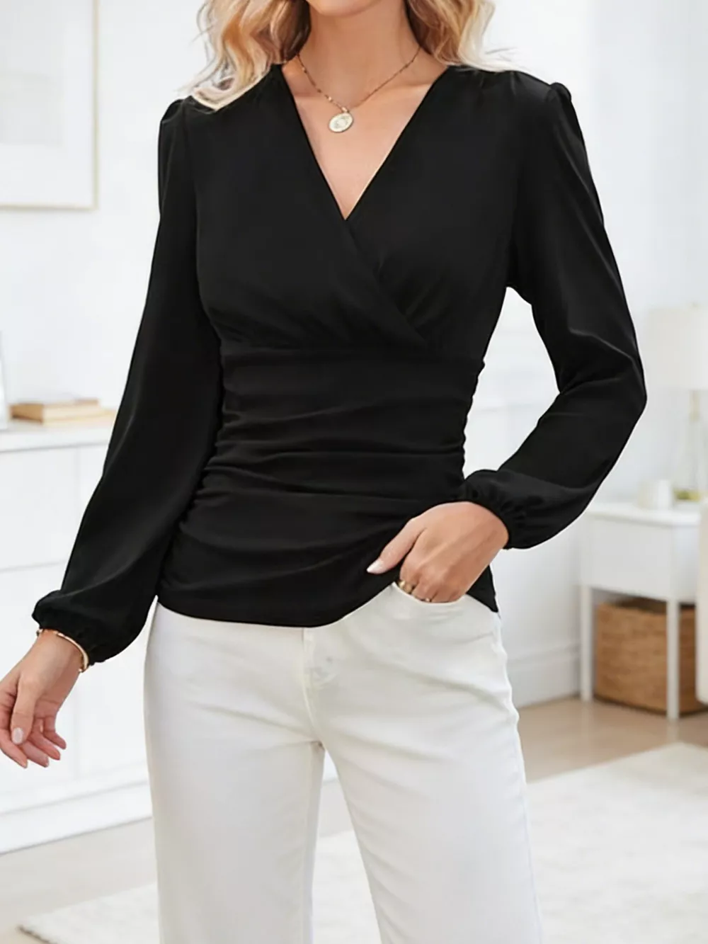 Long Sleeve Ruched Blouse, image 2
