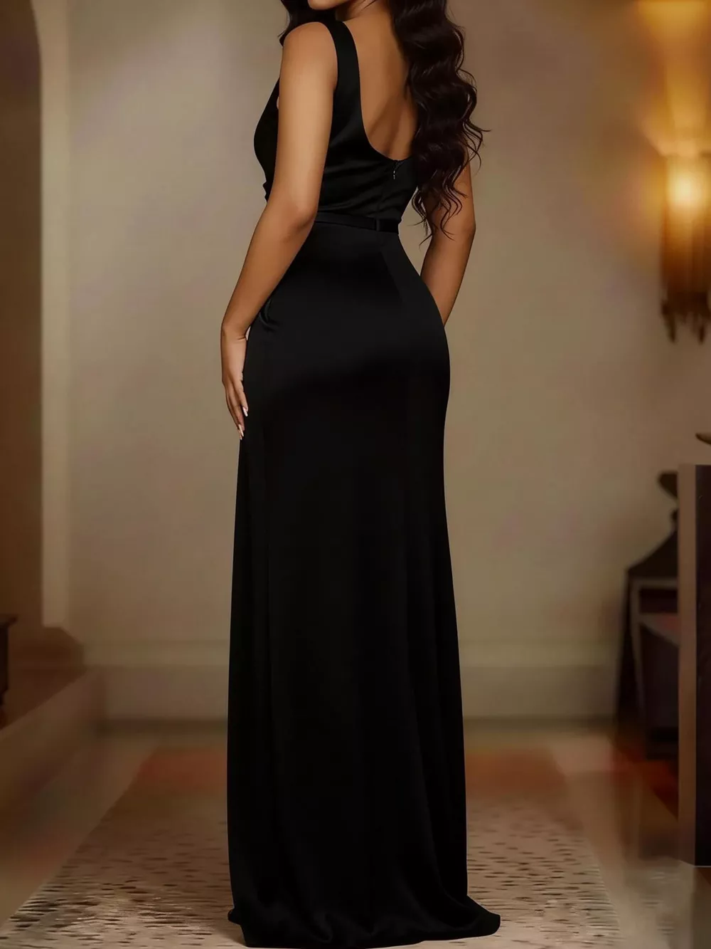 Full Size Satin Cowl Neck High Slit Evening Maxi Dress Plus Size, image 20