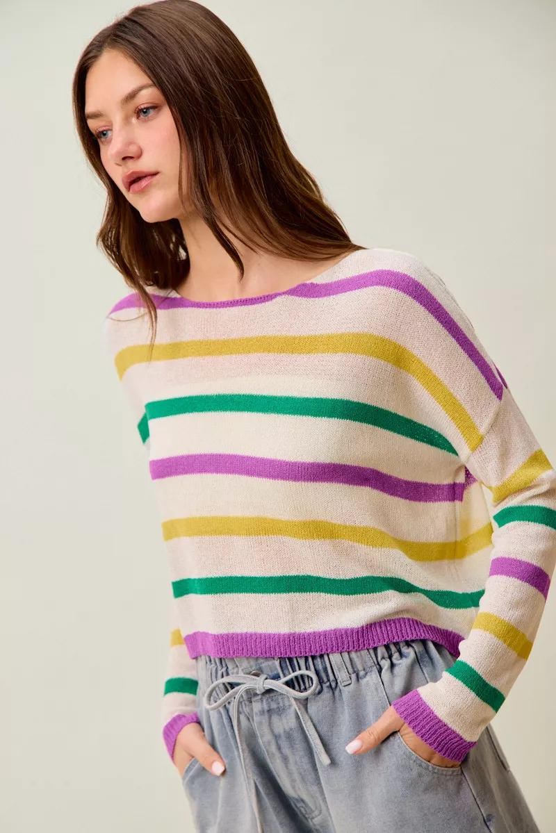 Mardi Gras Color Stripe Lightweight Sweater Top, image 14