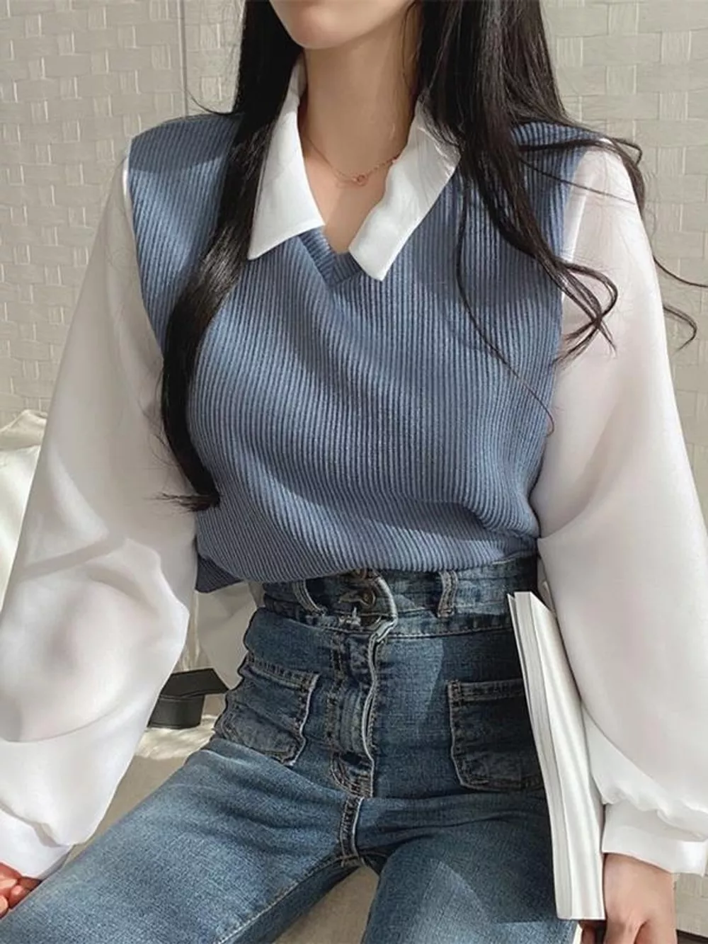 Layered Look Long Sleeve Blouse