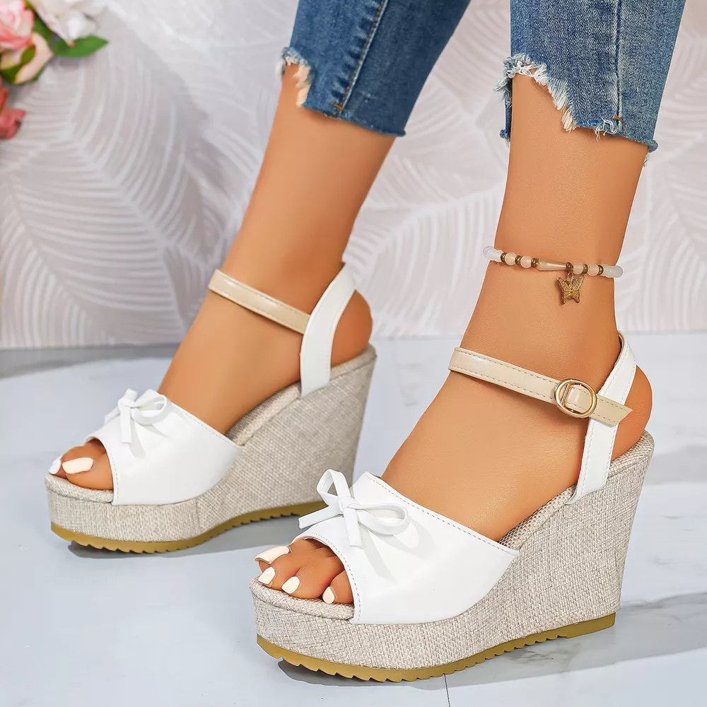 Bow Peep Toe Wedge Sandals, image 5