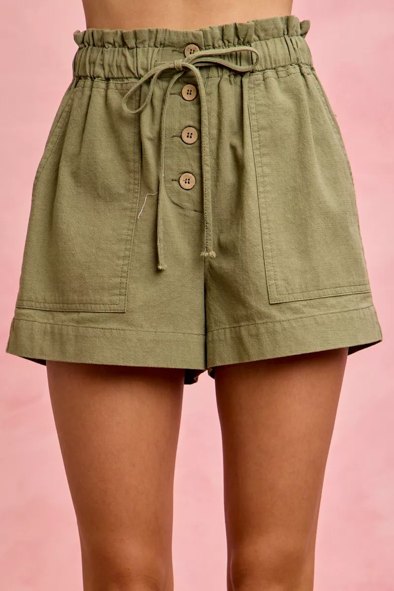 Paper Bag Patch Pocket Drawstring Twill Shorts